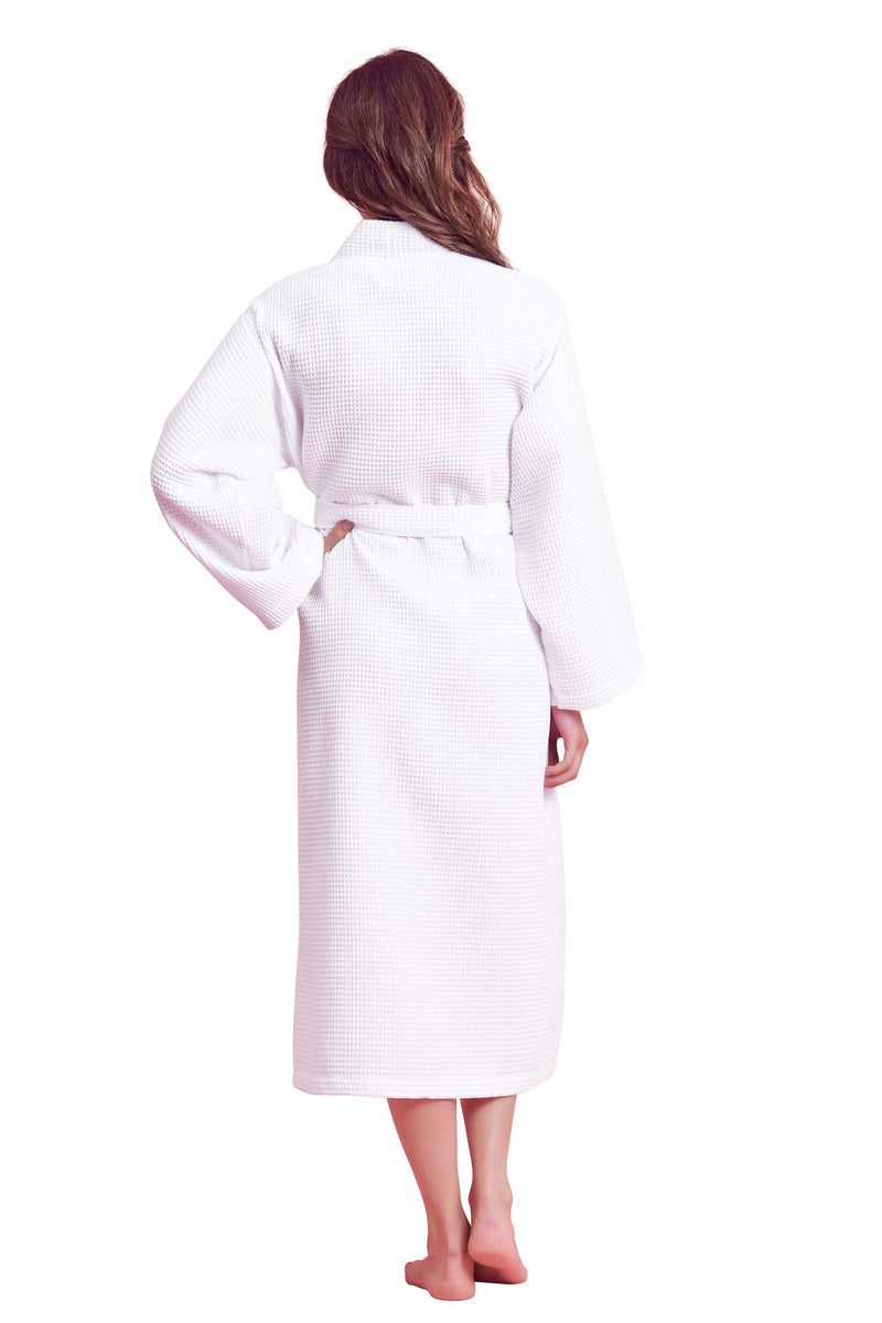 Soft Touch Linen- Luxurious Robe Soft- Absorbent Lightweight- Long Kimono Waffle Spa Bathrobe for Women, (White, Large) - Image 4